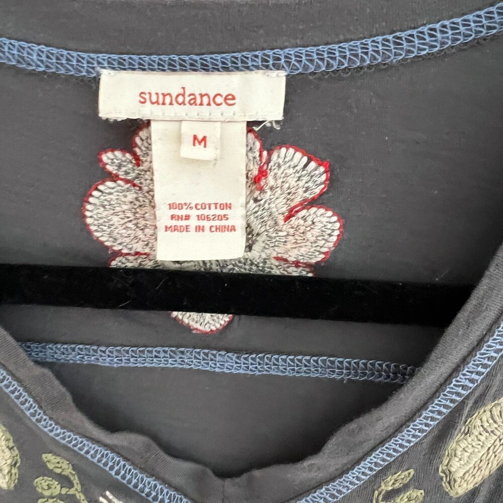 Sundance Boho Long Sleeve Scoop Neck Embroidered Shirt Gray M - Picture 3 of 4